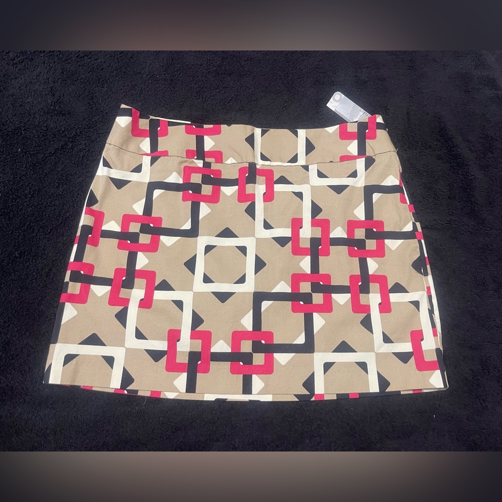 ✨NEW OLD NAVY Multicolor Geometric Squares Lined Mini Skirt in Tan Women's Sz 2